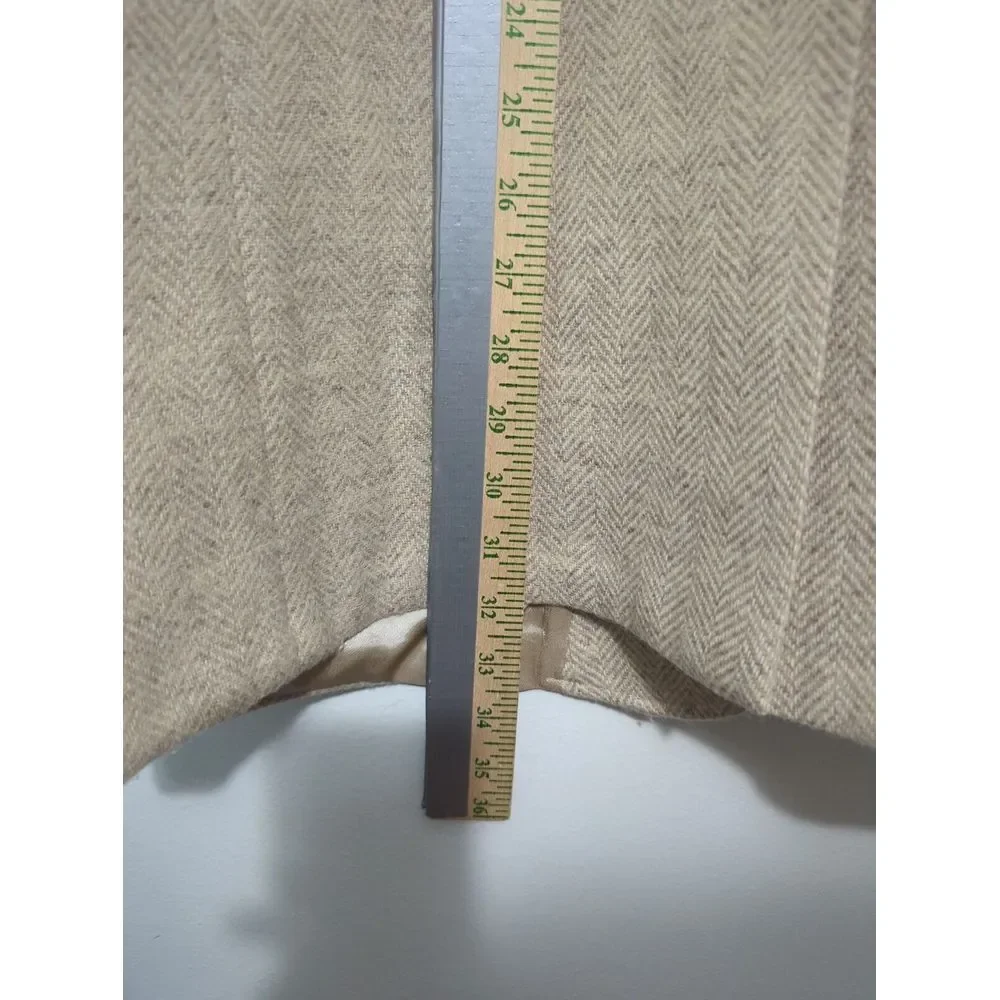 Adams Row Mens 100%‎ Wool Herringbone Blazer Beige Tan Elbow Patches Sport Coat